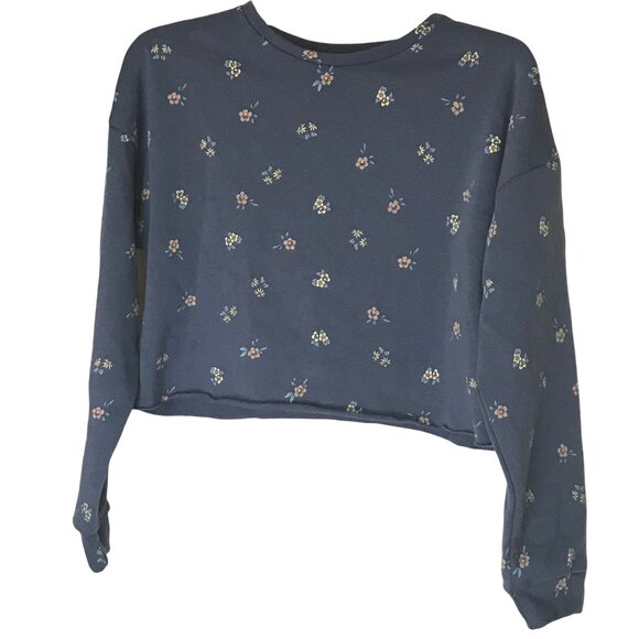 Colsie Tops - Colsie Women's Long Sleeve Fleece Lounge Sweatshirt Blue With Flowers XS New
